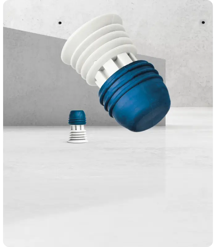 Manorteq FormPlug, a white plastic core with a blue swelling cap