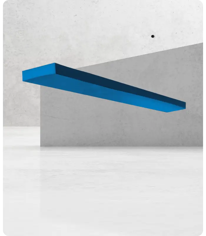 Manorteq HydroBar Evo, a slim blue synthetic waterbar, in a concrete room